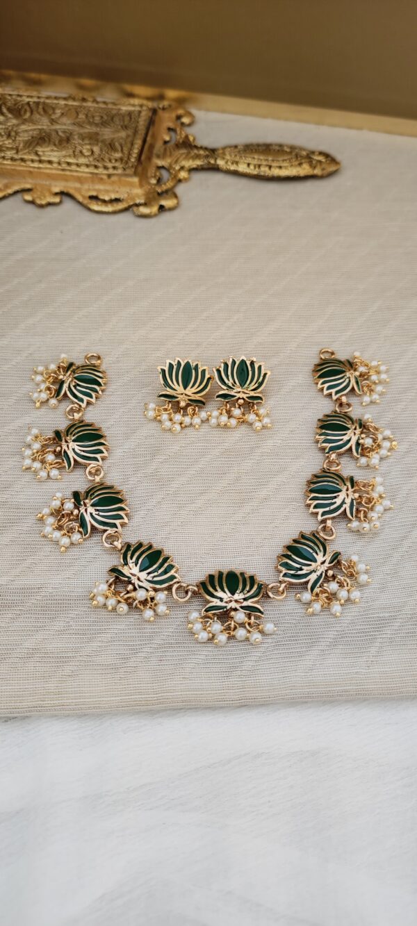 Green Enamel Lotus Necklace