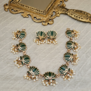 Green Enamel Lotus Necklace
