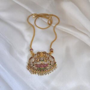 Pink Lotus Lakshmi Pendant Long Chain